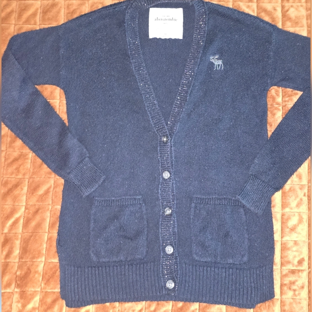 Abercrombie Kids Navy Blue Button Front Cardigan Sweater | Size M